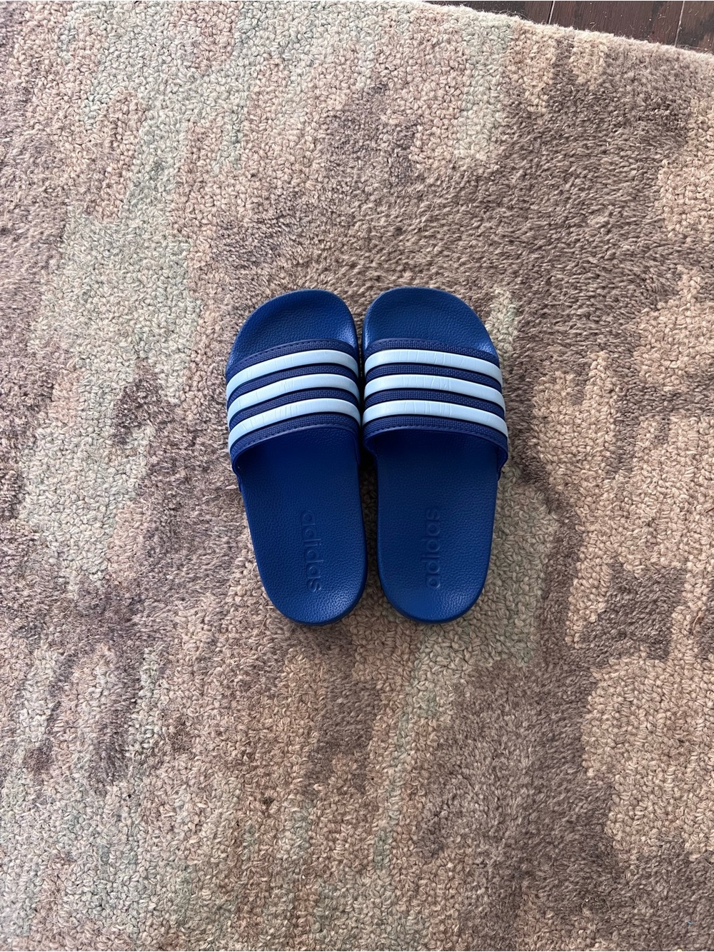 adidas Royal Blue Slide Sandals with White Stripes